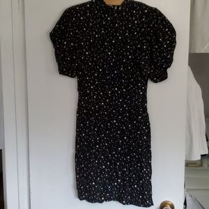 H&M Black Midi Dress with White Floral Pattern